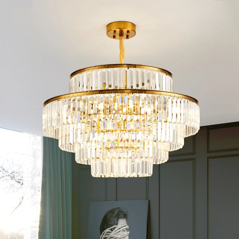 FSS Moderní LED Luxusní Kulatý Zlatý Křišťálový Lustr Osvětlení Pro Obývací Pokoj Jídelna Lampa Vnitřní Ložnice Svítidla Obrázek 1