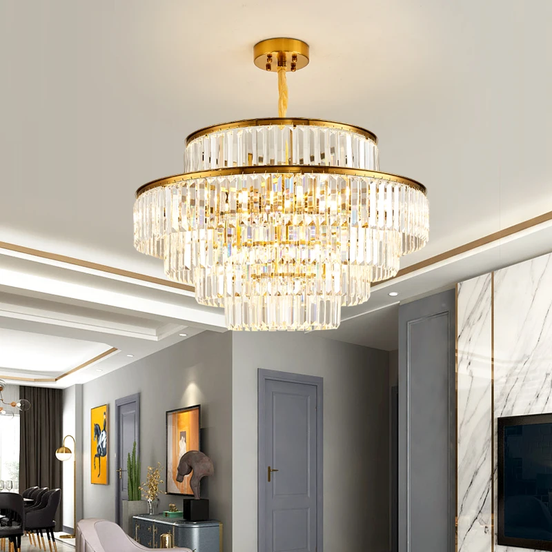 FSS Moderní LED Luxusní Kulatý Zlatý Křišťálový Lustr Osvětlení Pro Obývací Pokoj Jídelna Lampa Vnitřní Ložnice Svítidla Obrázek 3