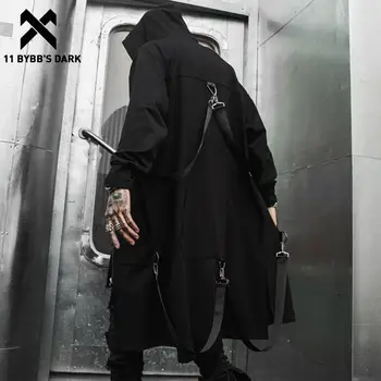 11 BYBB JE TEMNÝ Čaroděj Cape Bunda Pánské Gothic Punk Streetwear Tmavé Stuhy Bunda Kabáty Taktickou Funkci Větrovka Kabáty