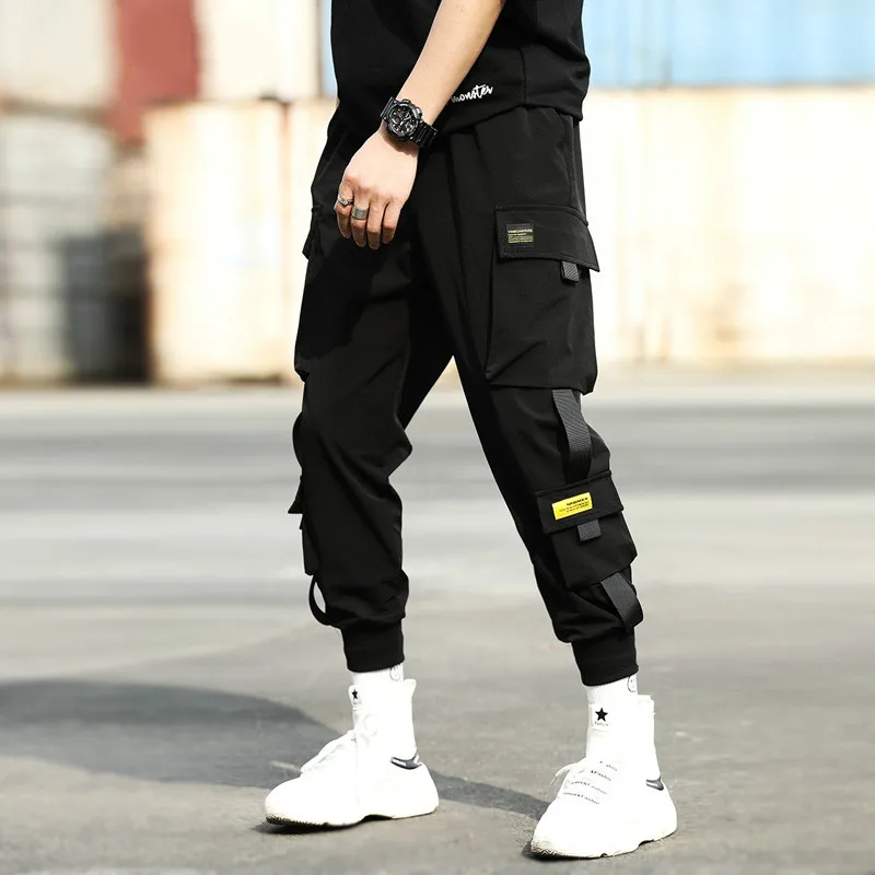 Černé Kalhoty Muži Hip Hop Harém Kalhoty Pánské Baggy Kalhoty Muž Kalhoty Kapsy Stuha Mládeže Streetwear Locanda Fiorita Nákladní Homme Obrázek 0