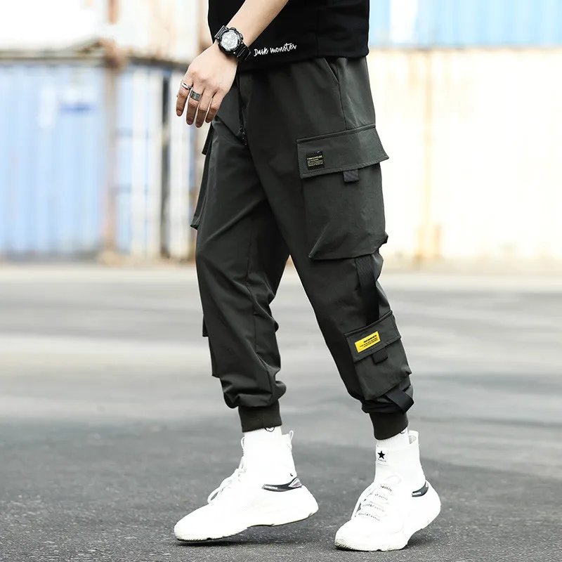 Černé Kalhoty Muži Hip Hop Harém Kalhoty Pánské Baggy Kalhoty Muž Kalhoty Kapsy Stuha Mládeže Streetwear Locanda Fiorita Nákladní Homme Obrázek 1