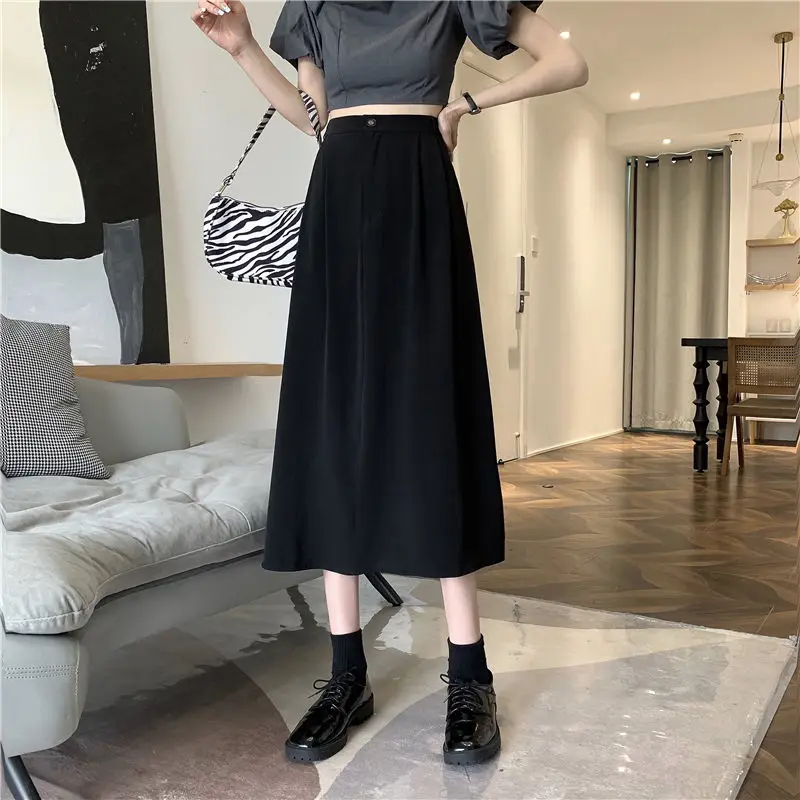 Korejský Styl Poloviny Lýtka Maxi Práce Sukně Midi Dlouhé Harajuku Sukně Dámské Oblečení Černé Gothic Šaty Jupes Longues Femme Obrázek 2