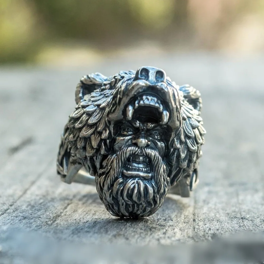 Kreativní hip-hop, rock, retro lokomotiva punk despotický Viking bear warrior pánské prsten, dárek k narozeninám šperky velkoobchod Obrázek 0