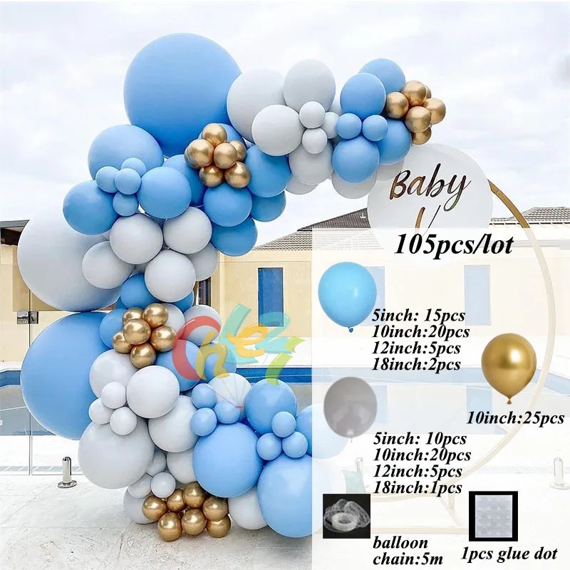 Modrá Macaron Balón Věnec Arch Sada Birthday Party Dekorace Dítě, Miminko Ballon Anniversaire Svatební Dekorace Dodávky Obrázek 3