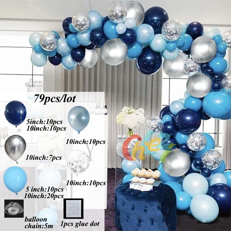 Modrá Macaron Balón Věnec Arch Sada Birthday Party Dekorace Dítě, Miminko Ballon Anniversaire Svatební Dekorace Dodávky Obrázek 5