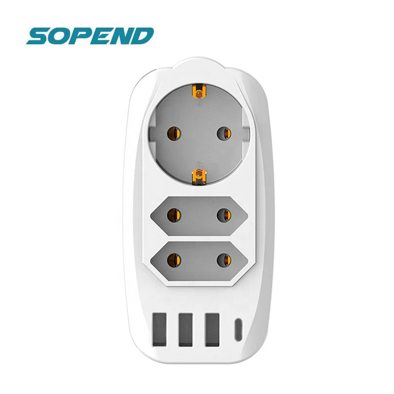 Sopend Power Strip 3 AC Zásuvky EU Konektor 4000W 16A 100~250V Zásuvka 5V/2.4 A 4 C Porty USB Cestovní Adaptér pro Domov, Kancelář Obrázek 0