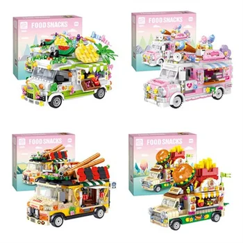 2021 Potravin Kamiony Ovoce Dezert zmrzlina Dort Sushi Burger Movitého Modelu Auta, Stavební Bloky, PF Vzdělávací Hračky Pro Děti