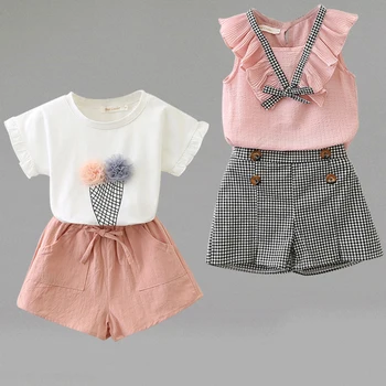 2022 Děti Letní Oblečení, Obleky Nový Ice Cream Design Baby Bow košile a Kalhoty, 2 ks Oblečení Sady 2-6 LET Děti Dětské Oblečení