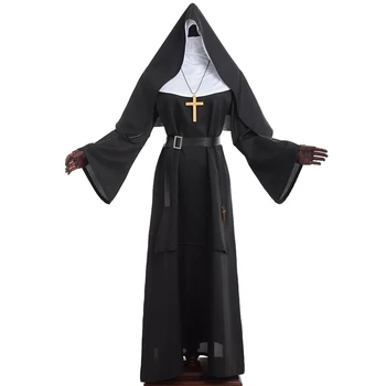2022 Plus Velikost Halloween Kostýmy Pro Ženy Děsivé Jeptiška Cosplay Šaty Černé Panny Marie Karneval Démonické Středověký Kostým S-3XL