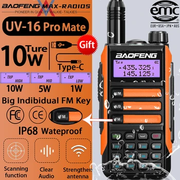 2023 BaoFeng UV-16 Pro Mate 10w High Power Walkie Talkie TYP-C Long Range Vodotěsné UV16 Pro V2 Vysílač Ham Radio