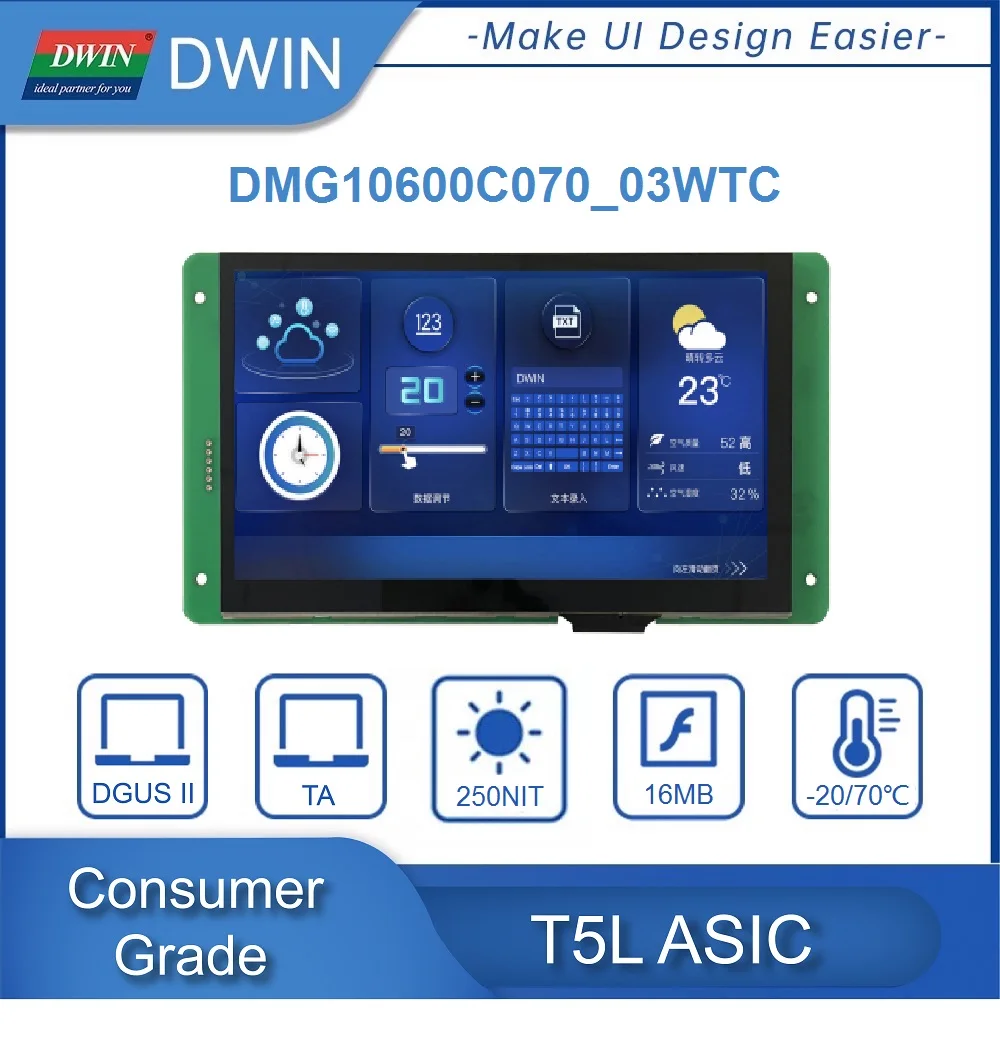 DWIN 7 Palcový Arduino a PCL ,1024*600 Rozlišení HMI UART Displej LCM Modul DMG10600C070_03W Obrázek 0