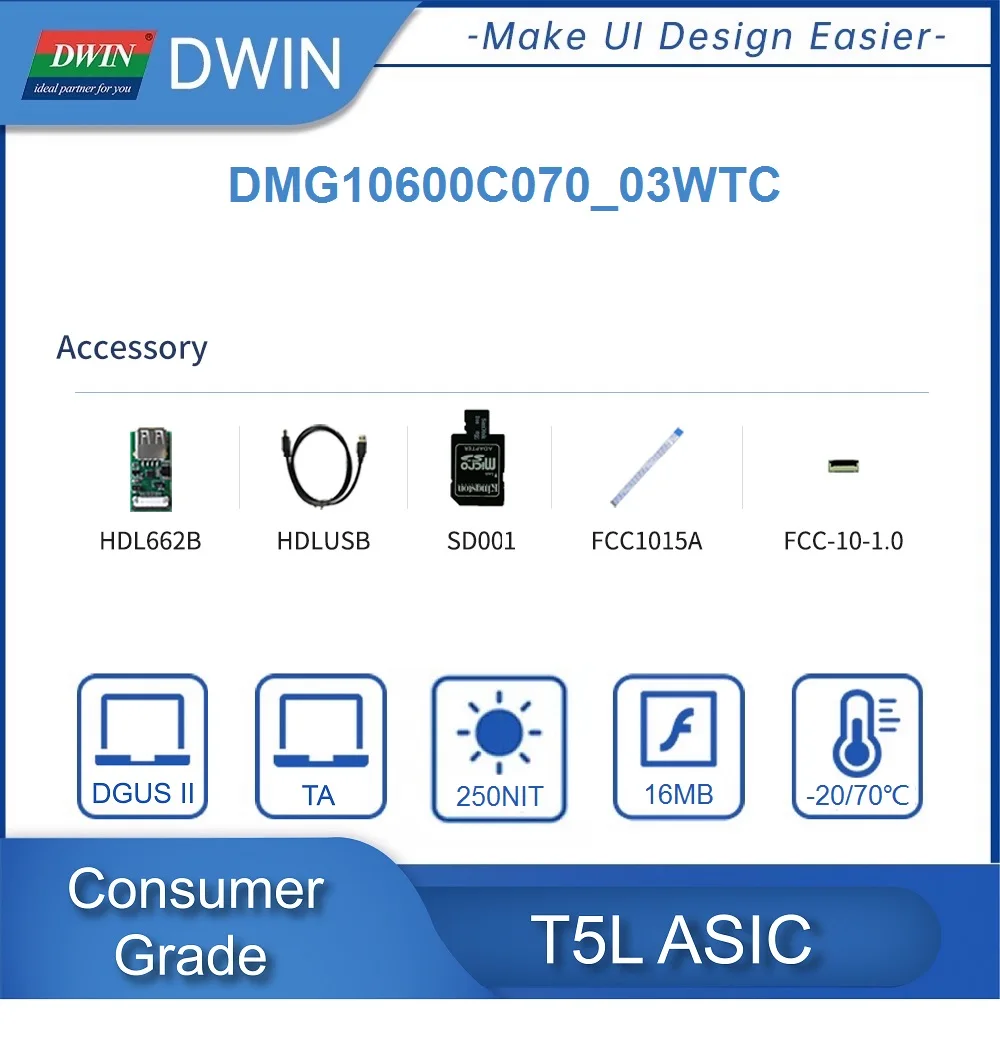 DWIN 7 Palcový Arduino a PCL ,1024*600 Rozlišení HMI UART Displej LCM Modul DMG10600C070_03W Obrázek 3