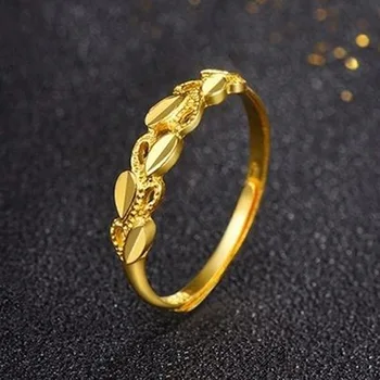 24K Zlaté Prsteny pro Ženy, Skutečný Pozlacené Kroužky List Srdce Party Svatební Zásnubní Prsten 2021 Trend Zlaté Šperky, Vánoční Dárek
