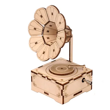 3D Dřevěné Puzzle Gramofon Pro Dospělé Mechanické Suite Vědy A Vzdělávání Stavět Diy Sestavit Model Dárek k Narozeninám