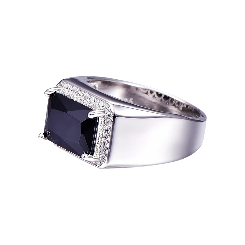 Luxusní 6.8 ct Černé Spinel Mužský Prsten Vintage Originální 925 stříbrný prsten muži Jemné Šperky S925 Velké velikosti Bijoux Šperky S Dárkový Box Obrázek 3