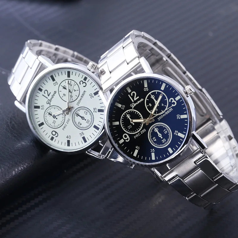 Módní ležérní pánské hodinky nové neutrální hodinky Geneva falešné barva očí modré sklo oceli band hodinky muži quartz hodinky Obrázek 1