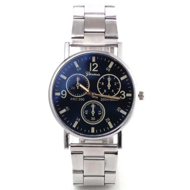 Módní ležérní pánské hodinky nové neutrální hodinky Geneva falešné barva očí modré sklo oceli band hodinky muži quartz hodinky Obrázek 3