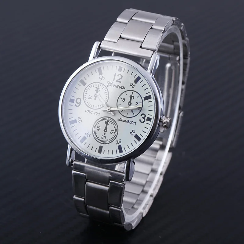 Módní ležérní pánské hodinky nové neutrální hodinky Geneva falešné barva očí modré sklo oceli band hodinky muži quartz hodinky Obrázek 4