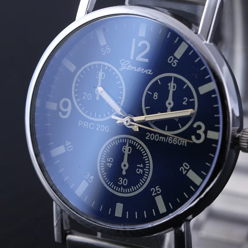 Módní ležérní pánské hodinky nové neutrální hodinky Geneva falešné barva očí modré sklo oceli band hodinky muži quartz hodinky Obrázek 5