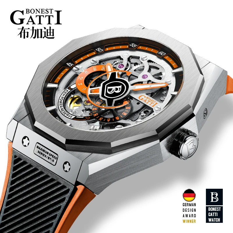 Slavní Muži Mechanické Hodinky GATTI Luxusní Vodotěsné Kůže Automatické Hodinky Gumové Sportovní Pánské Náramkové hodinky Relogio Masculino Obrázek 0