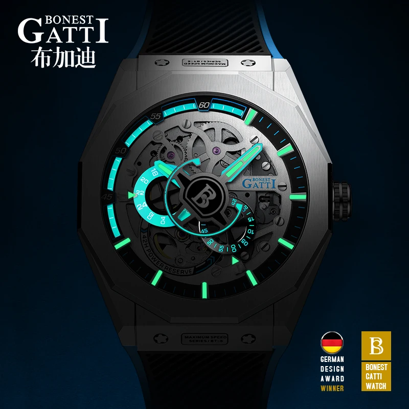 Slavní Muži Mechanické Hodinky GATTI Luxusní Vodotěsné Kůže Automatické Hodinky Gumové Sportovní Pánské Náramkové hodinky Relogio Masculino Obrázek 1
