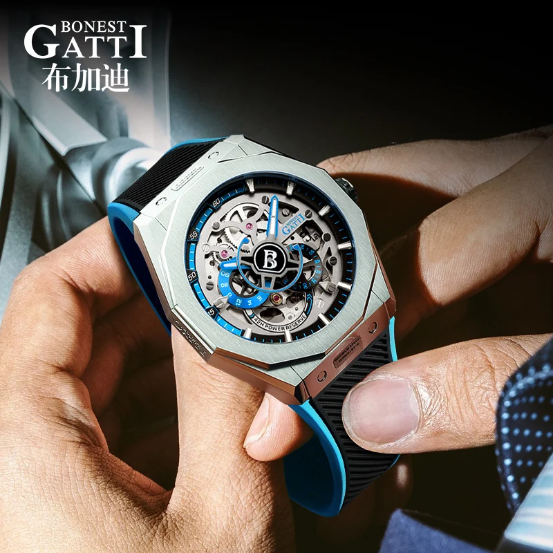 Slavní Muži Mechanické Hodinky GATTI Luxusní Vodotěsné Kůže Automatické Hodinky Gumové Sportovní Pánské Náramkové hodinky Relogio Masculino Obrázek 3