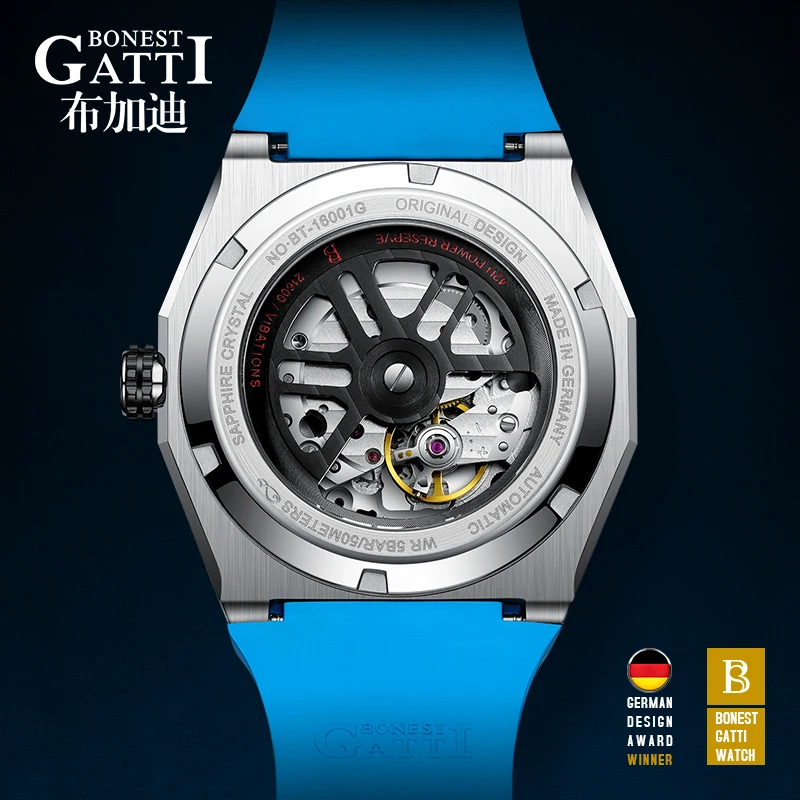 Slavní Muži Mechanické Hodinky GATTI Luxusní Vodotěsné Kůže Automatické Hodinky Gumové Sportovní Pánské Náramkové hodinky Relogio Masculino Obrázek 4