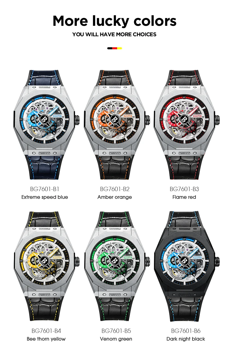 Slavní Muži Mechanické Hodinky GATTI Luxusní Vodotěsné Kůže Automatické Hodinky Gumové Sportovní Pánské Náramkové hodinky Relogio Masculino Obrázek 5