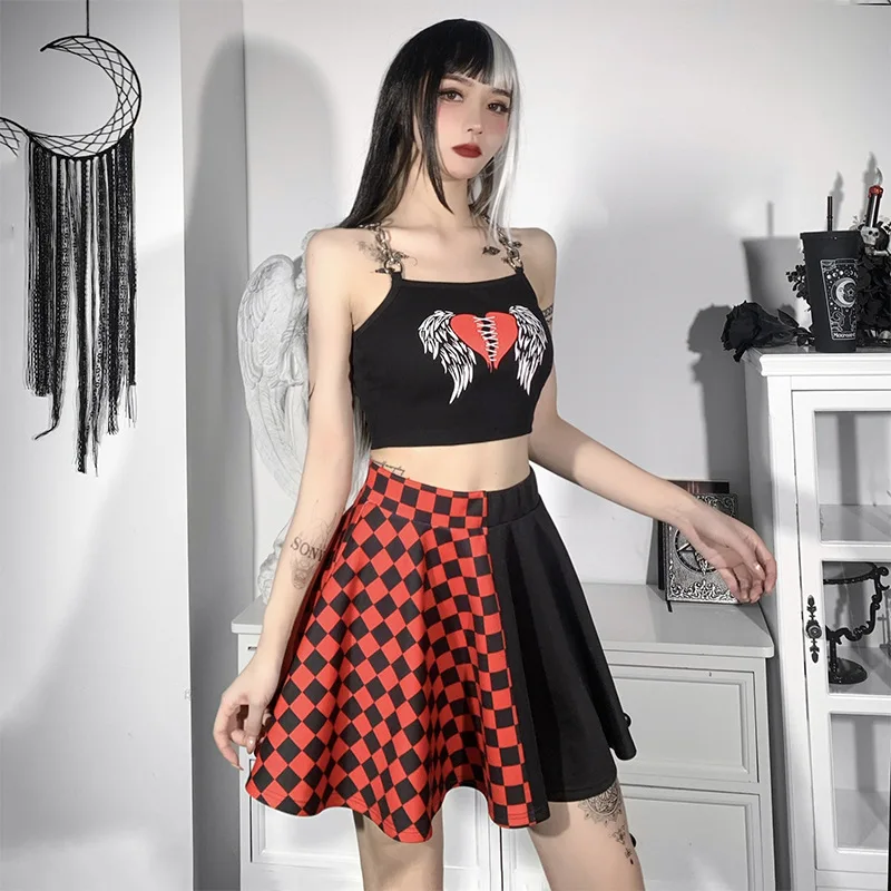 Gothic Punk Vysokým pasem Plaid Sukně Harajuku Streetwear korejský Módní Skládaná Sukně Černá y2k Tmavě Academia Mini Sukně Obrázek 1