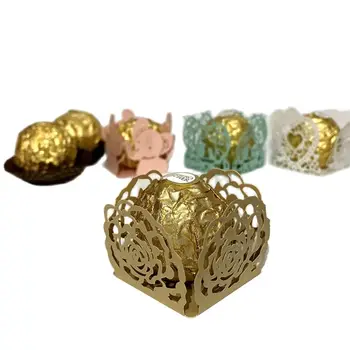 50ks Perleťový Papír Lanýž Obaly od Čokolády Zásobník Rose Mini Papír Box pro Svatbu, Narozeniny, Svátky