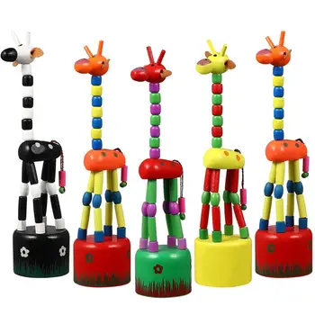 5ks Dřevěná Žirafa Loutky, Hračky, Houpačka Tanec Figurka Žirafa Push Up Hračky pro Děti (Náhodný Styl)