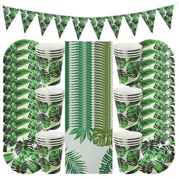 61pcs Létě Jednorázové Nádobí Sady Zelené Monstera Papírové Talíře Šálky, Ubrousky Tropické Havaji Svatební Party Dekorace Dodávky