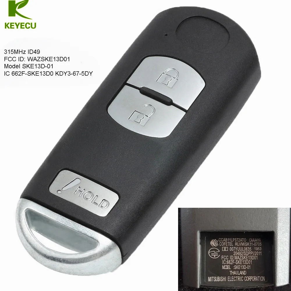 KEYECU Výměna 2+1 Tlačítka Smart Remote Klíč FSK 315MHz ID49 pro Mazda 3 na období 2014-2018, CX3 2016-2018, CX5 2013-2018 WAZSKE13D01 Obrázek 0