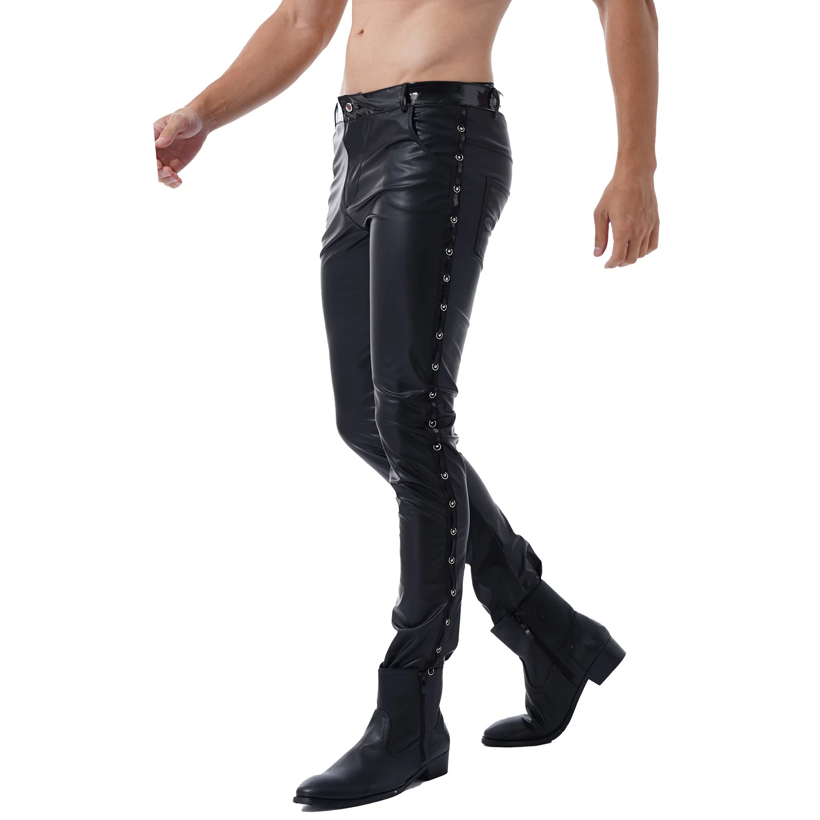 #S-2XL Pánské Nízké Pasu Faux Kožené Kalhoty Módní Těsné Kalhoty Klubu Jevištní Show Rocková Kapela Výkon Kostým Obrázek 2