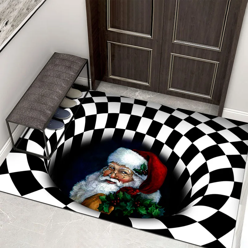 Černá Bílá 3D Iluzi, Koberec Santa Claus Koberce protiskluzová Podlaha Koberec Doma Dveře Ložnice Rohože Strašidelné Halloween Decor Dovolenou Rohože Obrázek 2