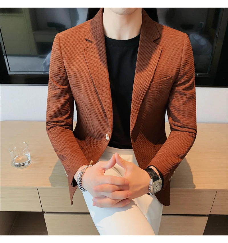 Vysoce Kvalitní Sako Pánské italské Styl Prémiové Jednoduché Módní Elegantní Obchodní Příležitostné Práce Gentleman Oblek Vybavená Bunda Obrázek 0