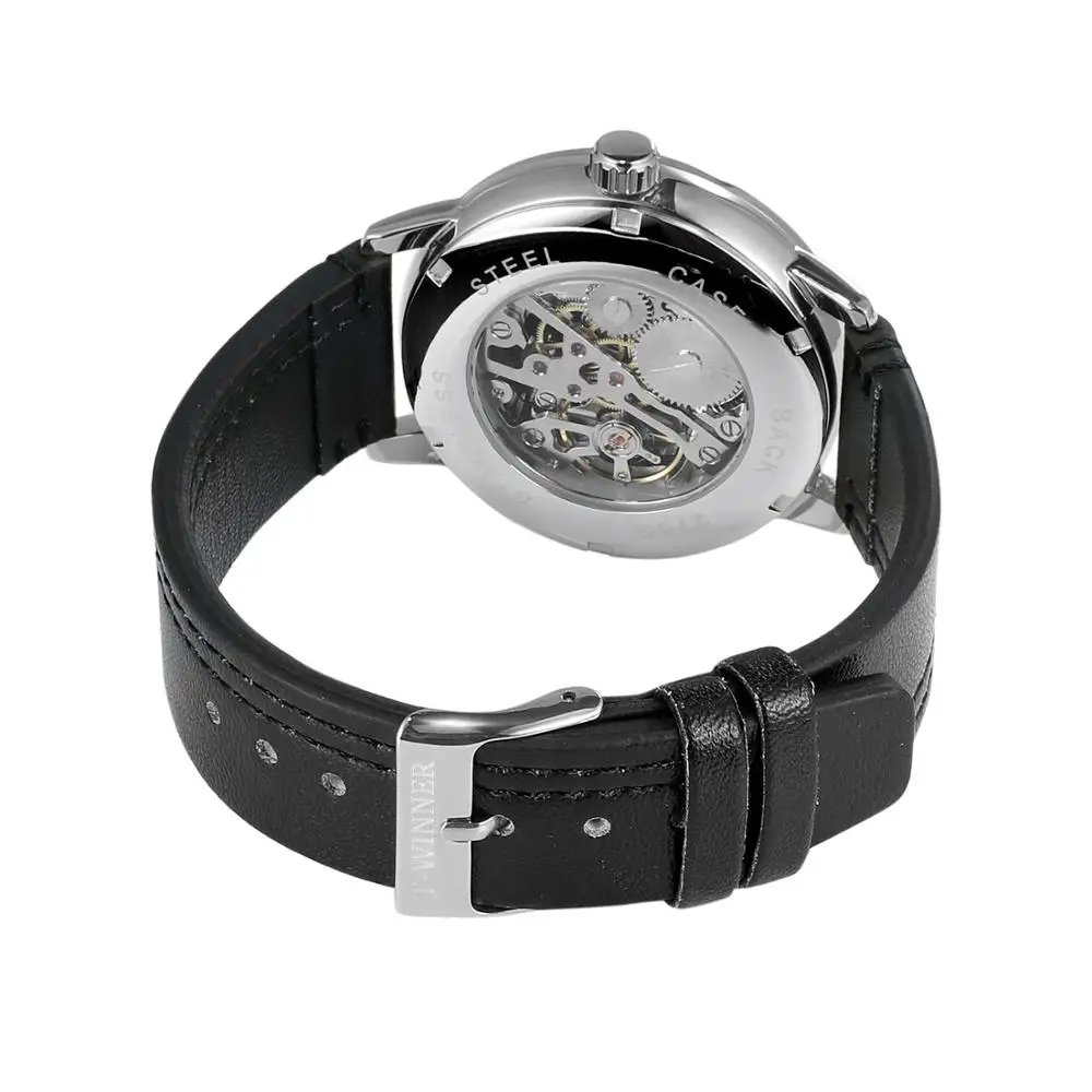 T-VÍTĚZ módní jednoduché ležérní mužů hodinky černý ciferník pouzdro černý kožený řemínek automatické mechanické hodinky Obrázek 3