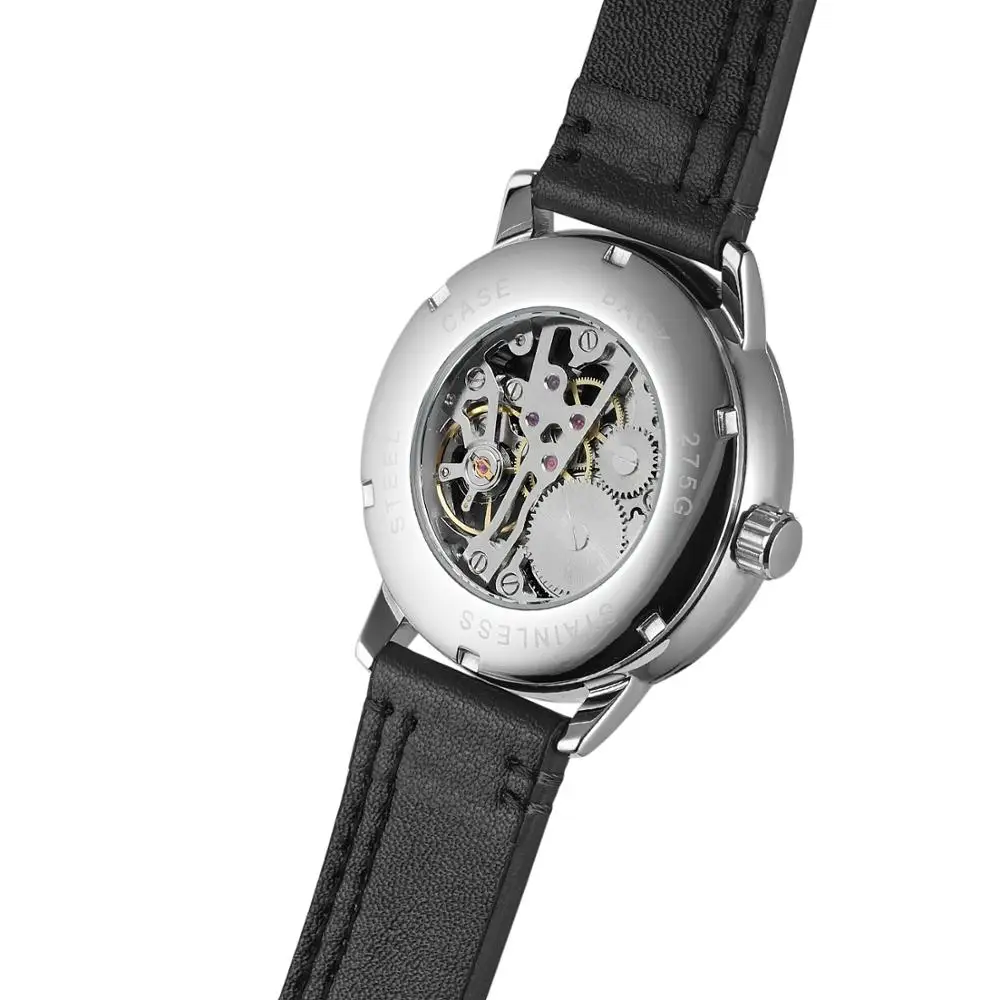T-VÍTĚZ módní jednoduché ležérní mužů hodinky černý ciferník pouzdro černý kožený řemínek automatické mechanické hodinky Obrázek 5