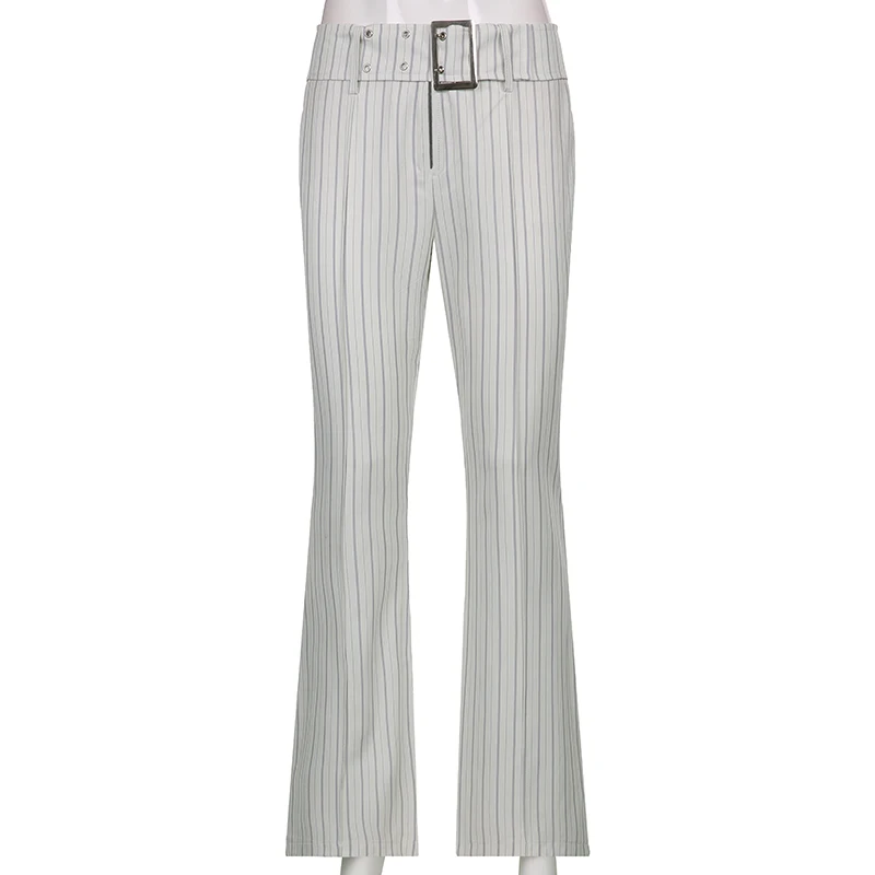 Sweetown Bílé Pruhované Y2K Běžců Ženy Nízkým Pasem Streetwear Flare Kalhoty S Šerpy Vintage 90s Estetické Šedá Holka Kalhoty Obrázek 5