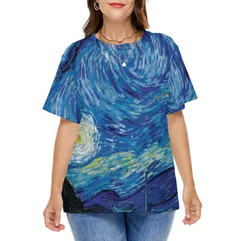 Abstraktní Sky Tričko Van Gogh Starry Night Módní T-Košile Krátký Rukáv Streetwear Trička Dámské Sexy Tisk Topy Plus Velikosti 7XL 8XL