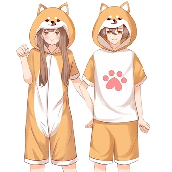 Anime Krátké Kombinéza Kawaii Shiba Inu Pyžamo Dupačky Dospělé Kigurumi Corgi S Kapucí, Oblečení Na Spaní Pro Ženy, Pánské Noční Prádlo Plus Velikost