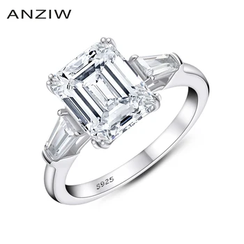 ANZIW Emerald Cut Zásnubní Prsten pro Ženy, 3-stone Prsten Snubní Prsten 925 Sterling Silver Prsten Módní Dárky, Šperky