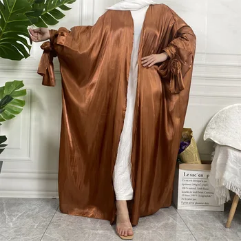 Arabské Kimono Otevřít Abaya Šaty Islámské Arabské Lesklé Hedvábí Svetr Turecko Muslimské Šaty Kaftan Abayas pro Ženy Dubaj 2023 vestidos