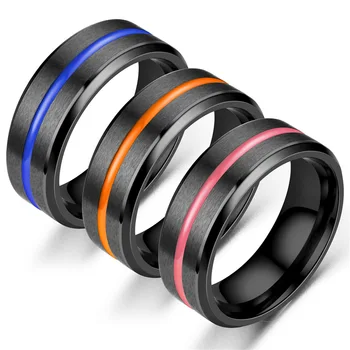AsJerlya 3 Styly Klasické 8mm Snubní Prsteny Pro Muže z Nerezové Oceli Prsten Černý s růžovými orange Blue Groove Zásnubní Prsten