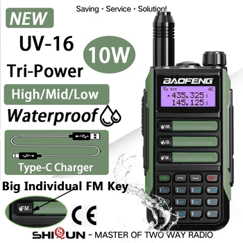 BaoFeng UV16 Pro Walkie Talkie UV-16 V2 Plus 10W Výkonný Vodotěsný obousměrný Rádio VHF UHF Dual Band Lov Rádio USB-C Nabíječka