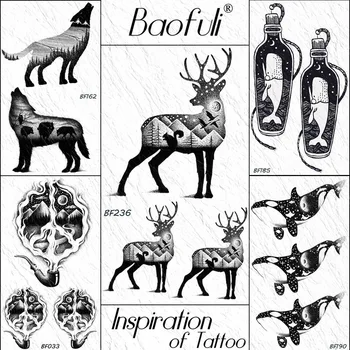 BAOFULI Moose Elk Mountain Veverka Dočasné Tetování Nálepka Deer Malé Zvíře, Les, Černá Tatoo Tělo Umění Rameno Falešné Tetování