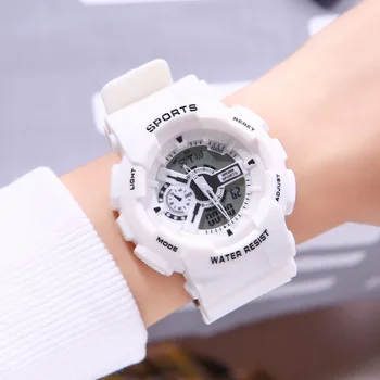 Coobos Bílé Pánské Automatické Hodinky Sportovní Hodinky dětské Venkovní Multi-funkce Vodotěsné Hodiny Flash Digitální Náramkové hodinky
