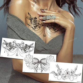 dočasné tetování žena prsa sexy tetování pro ženy dívky, body art, šperky, samolepky černá henna mandala tetování vodotěsné falešné
