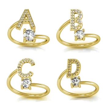 Dámské 26 písmen diamond nastavitelný prsten Personalizované kroužky pro ženy počáteční kapitál silver/gold ring Šperky Dárkové Velkoobchod