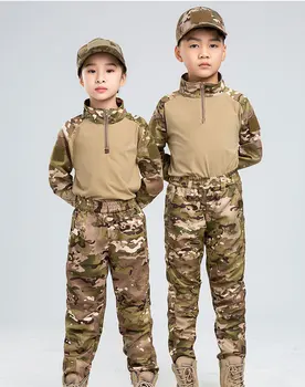 Děti Chlapci Armádní Taktické Uniformě Dlouhý Rukáv Děti Vojenské Flekaté Košili, Kalhoty Sada Airsoft Školení Lovecké Oblečení
